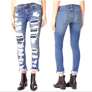 Rag & Bone Jeans Dre Skinny Boyfriend 28‎ Distressed Raw Hem Crop Capri Low Rise